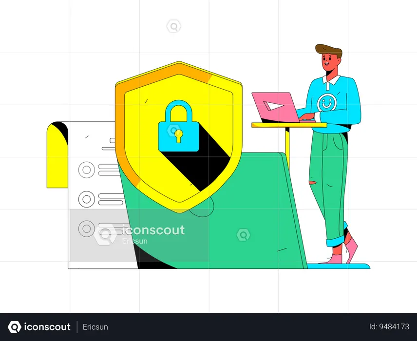 Man working on cyber security program  Illustration