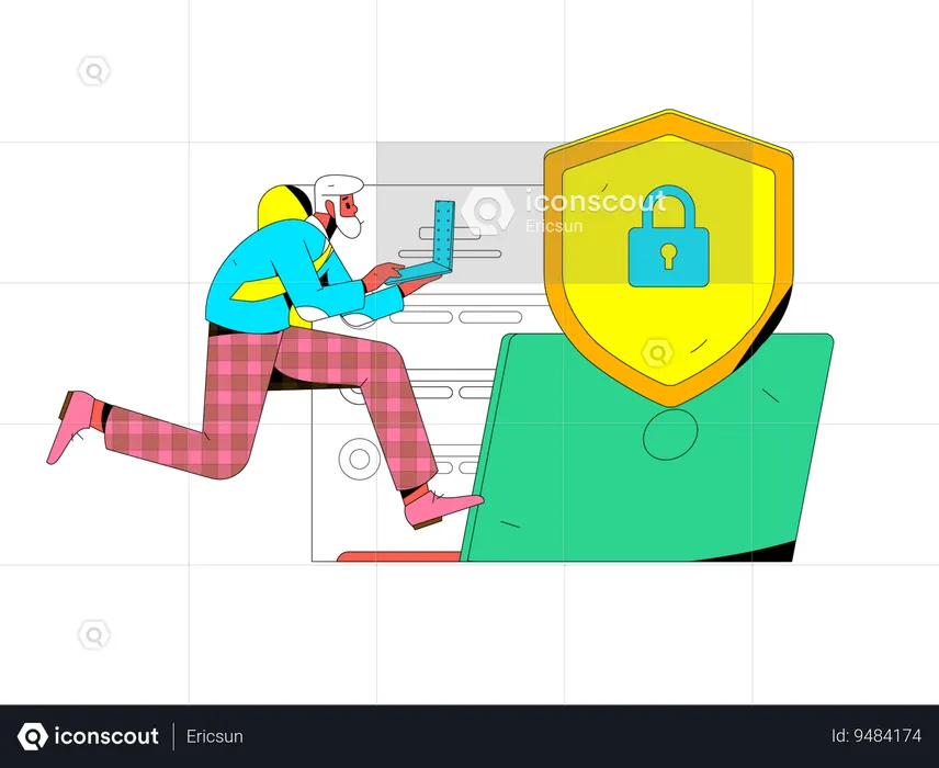 Man working on cyber security program  Illustration