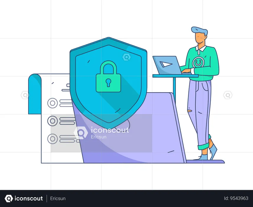 Man working on cyber security program  Illustration