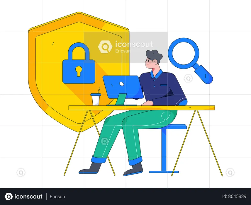 Man working on cyber security service  Illustration