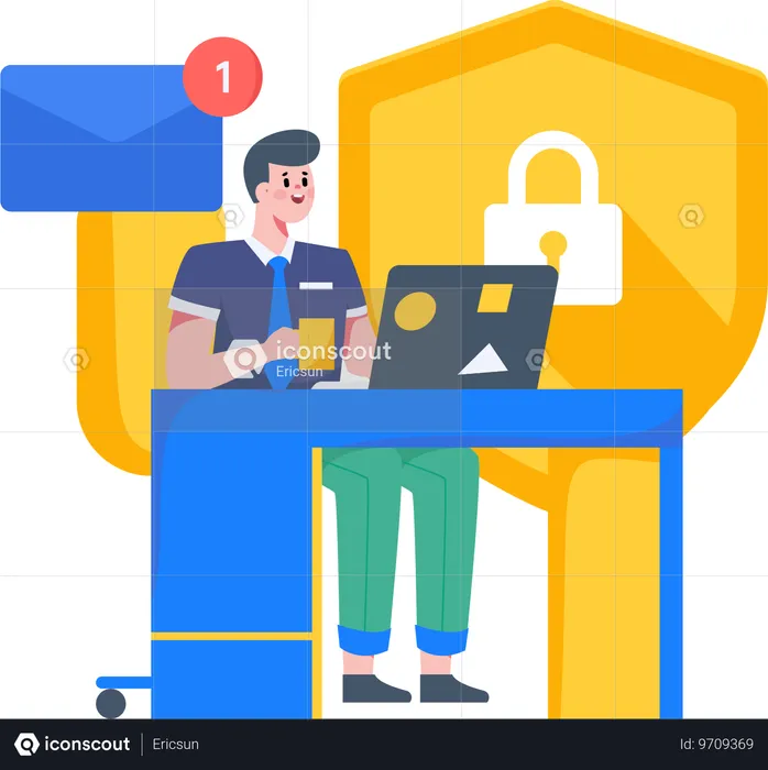 Man working on cyber security service  Illustration