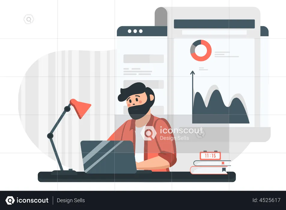 Man working on data analysis  Illustration