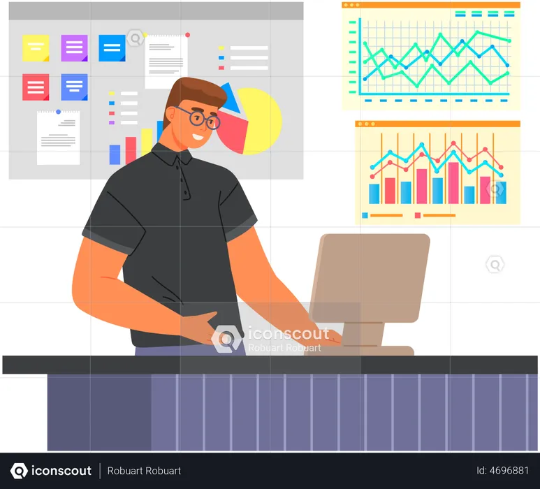 Man working on data analysis  Illustration