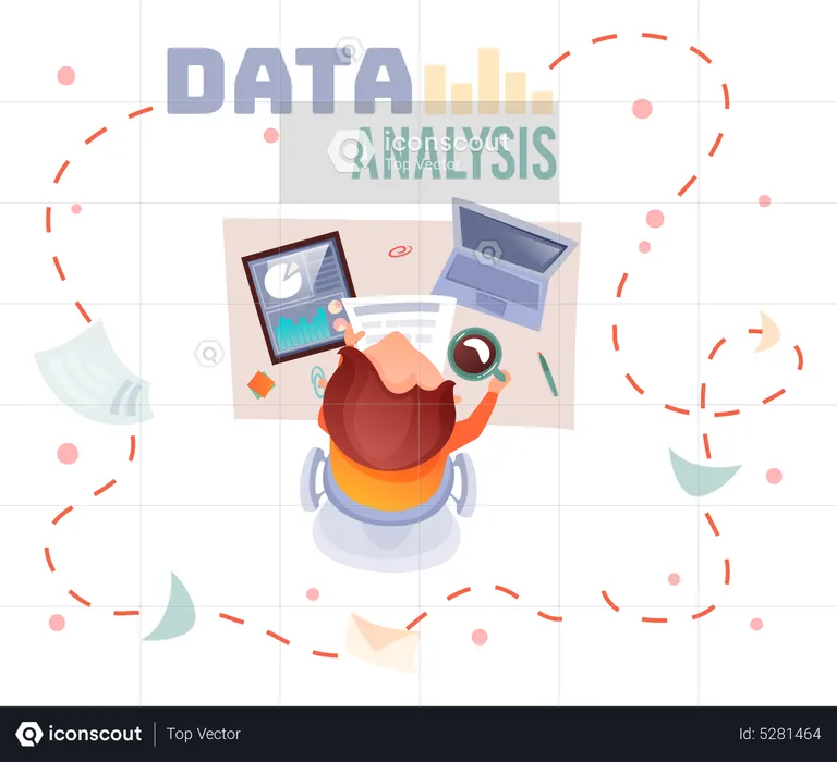 Man working on data analysis at office  Illustration