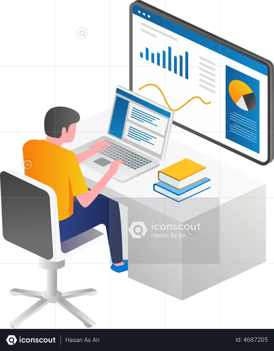 Man working on data analysis  Illustration