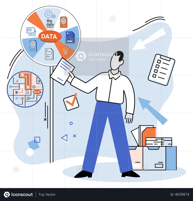 Man working on data analysis  Illustration