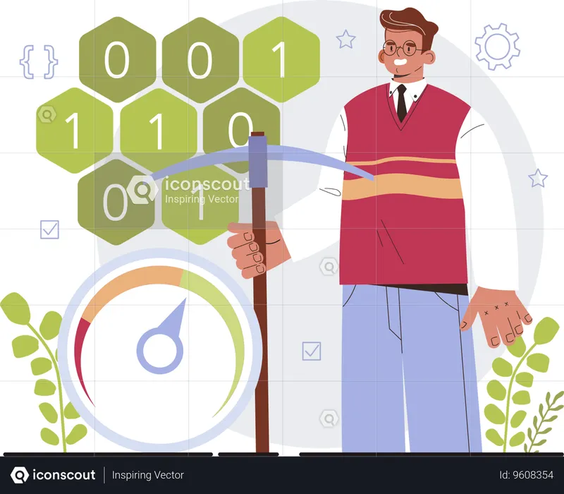 Man working on data mining techniques  Illustration