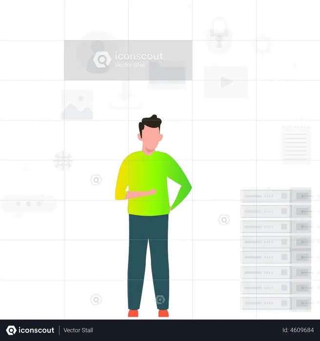 Man working on database  Illustration