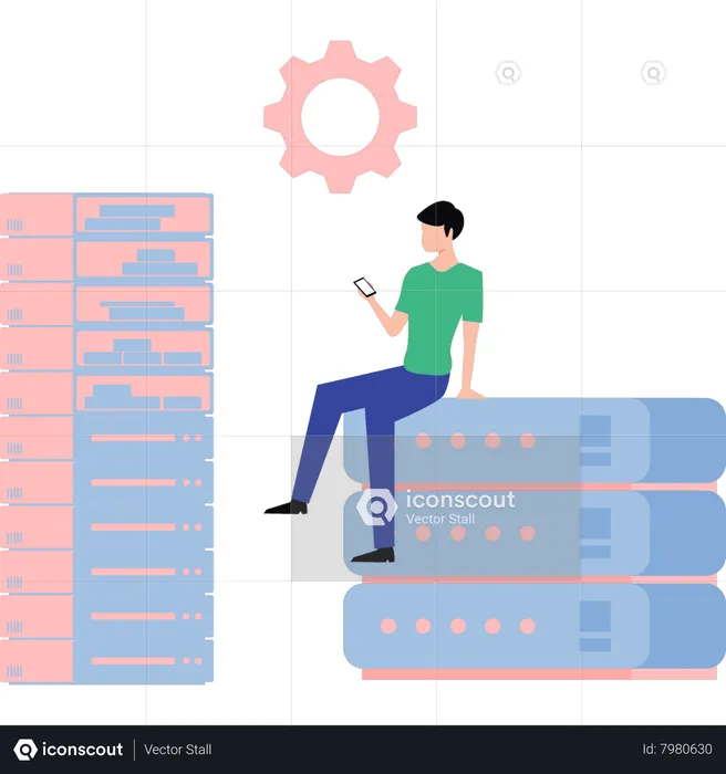 Man working on Database  Illustration