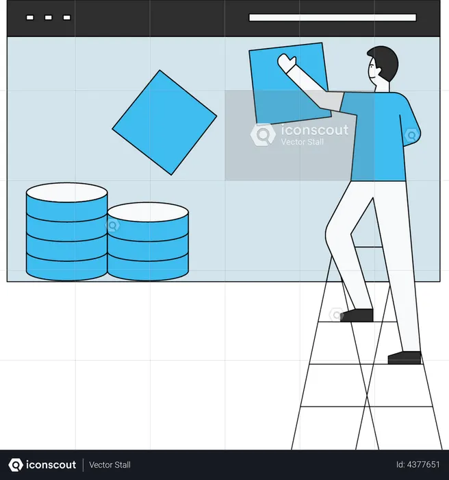 Man working on database  Illustration