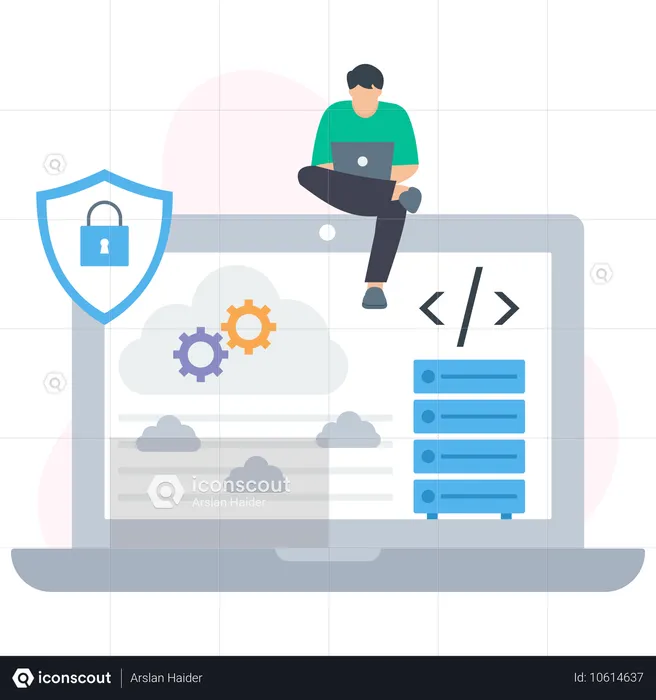 Man working on Database security  Illustration