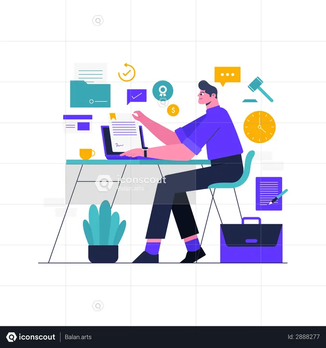 Man working on desk  Illustration