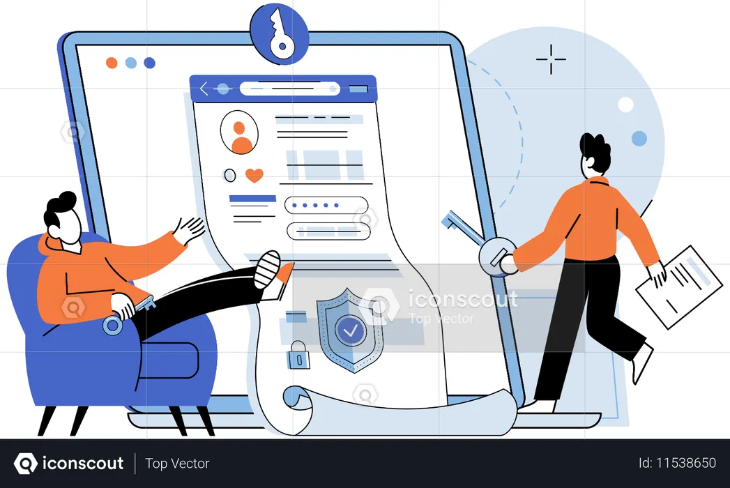 個人プロフィールの作成に取り組んでいる男性  イラスト