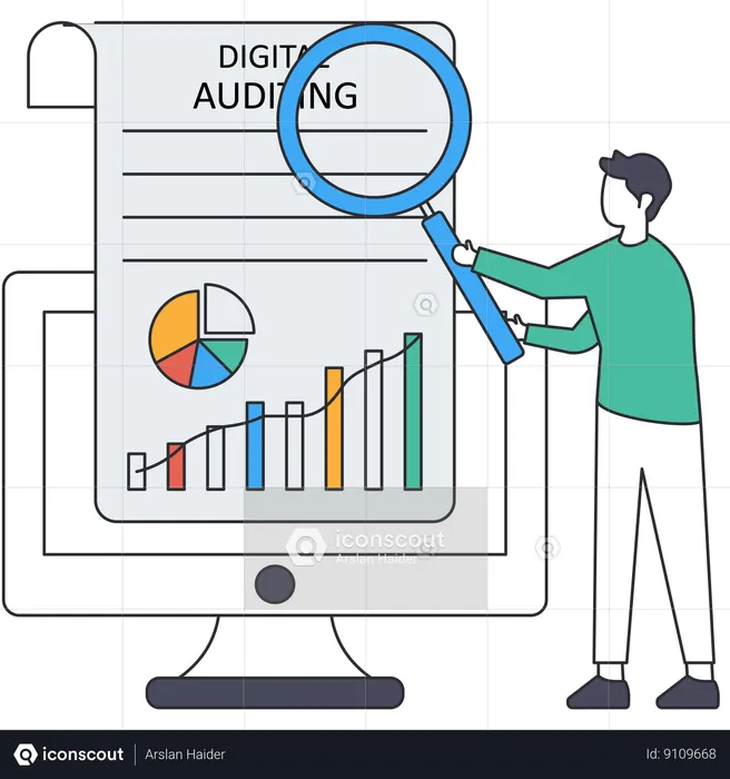 Man working on Digital Auditing  Illustration