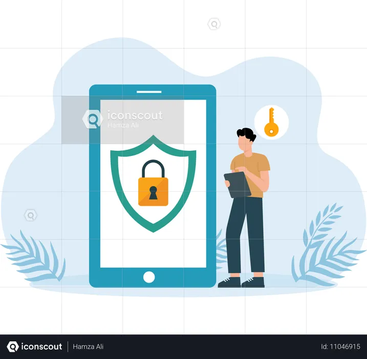 Man working on digital protection  Illustration