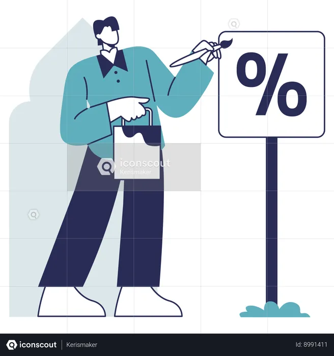 Man working on Discount Promotion  Illustration