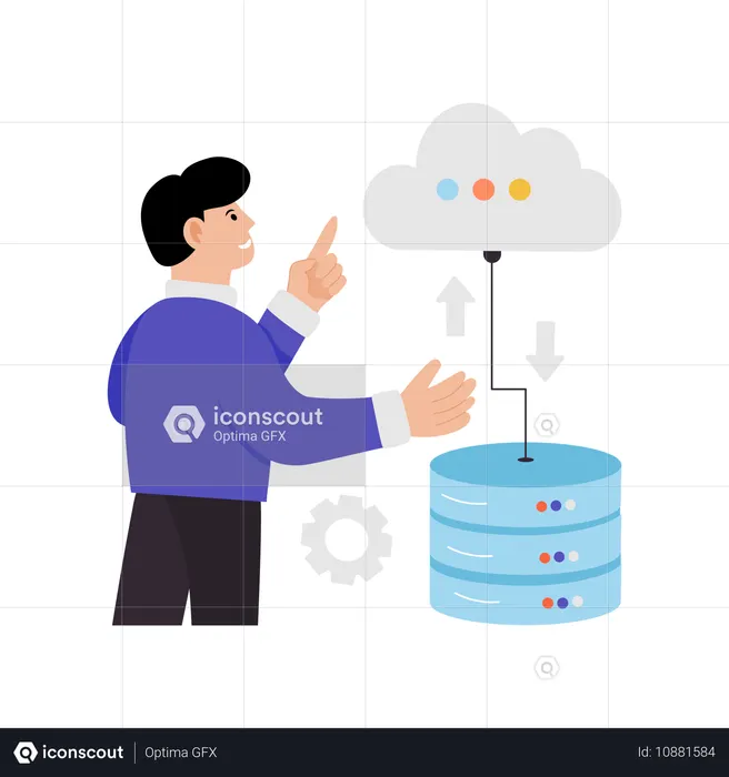 Man working on distributed databse  Illustration