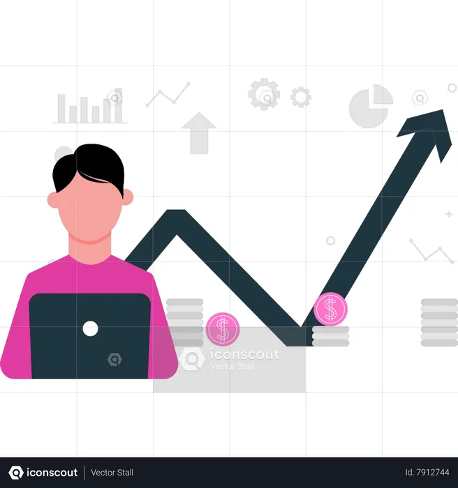 Man working on  dollar graph  Illustration