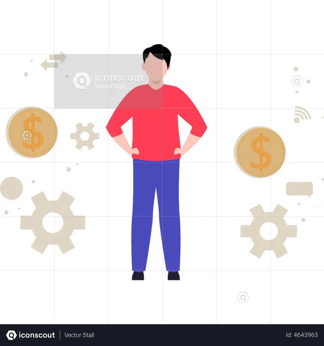 Man working on dollar management  Illustration