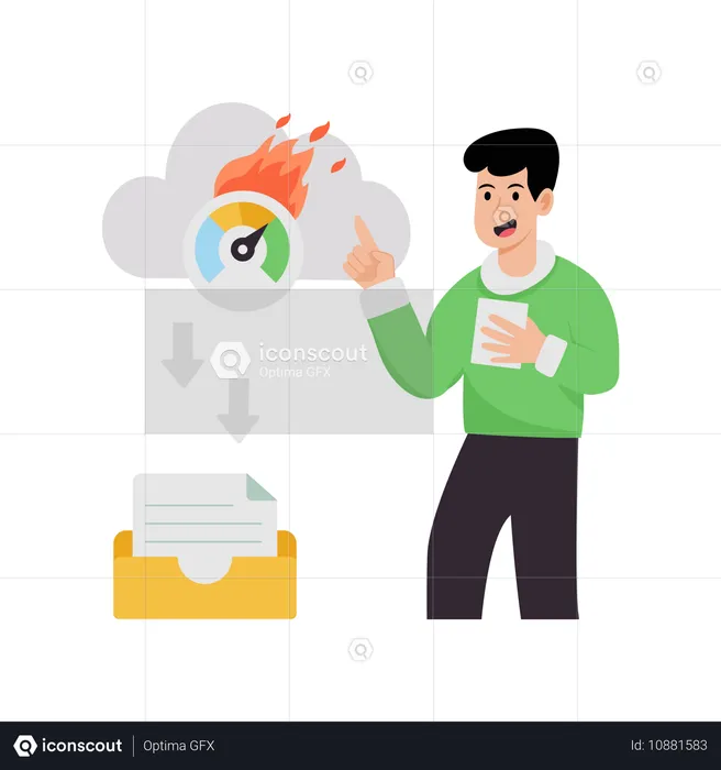 Man working on downloading speed  Illustration