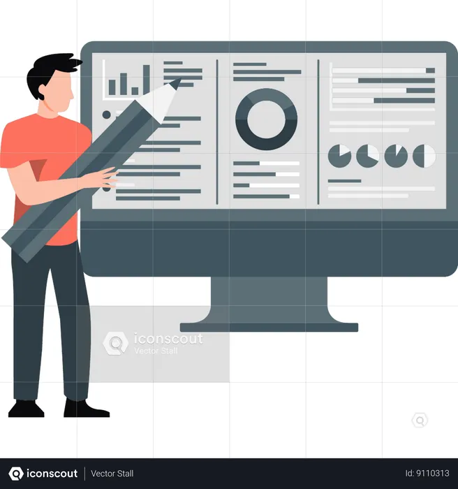 Man working on finance graph  Illustration