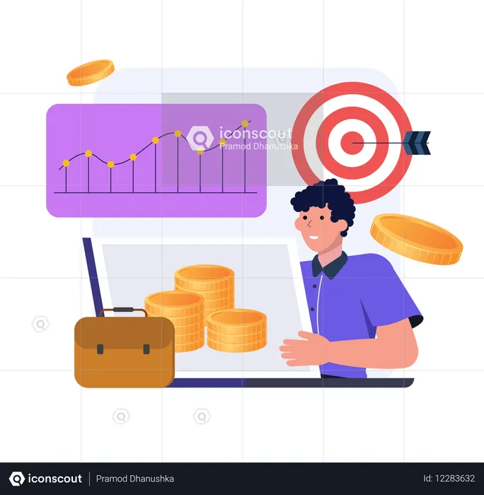 Man working on financial data  Illustration