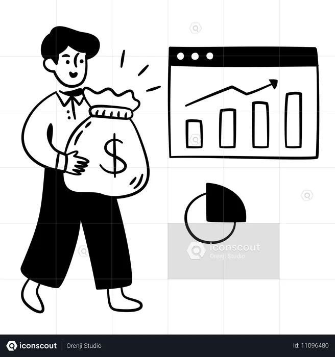 Man Working On Financial Growth and Savings  Illustration