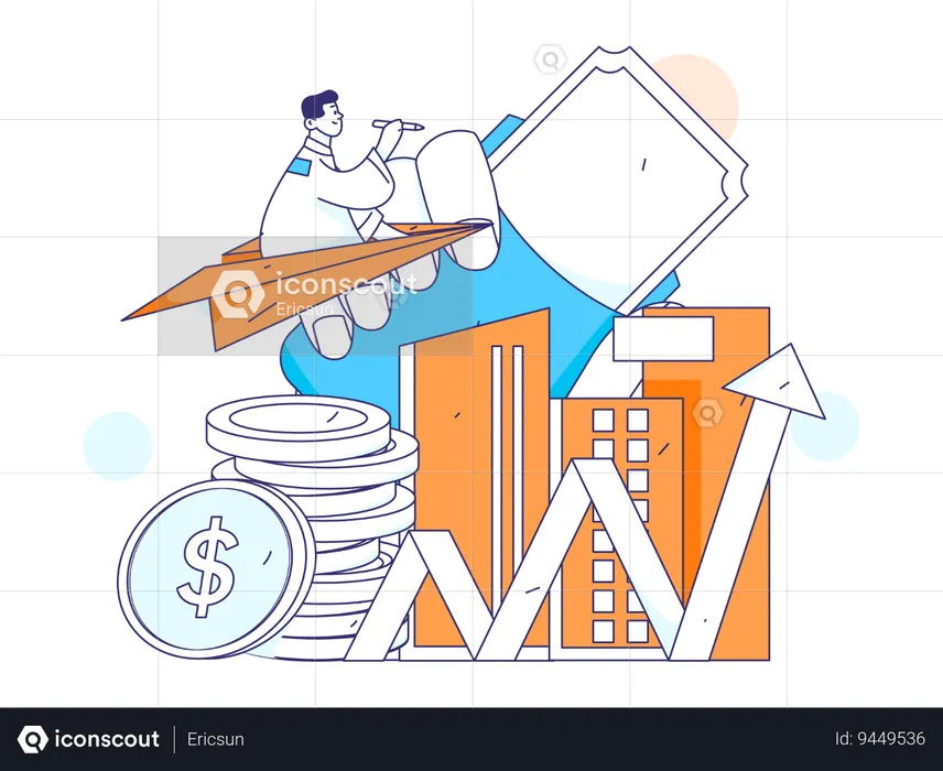 Man working on financial growth  Illustration