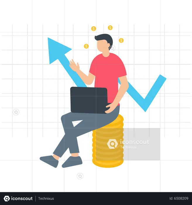 Man Working On Financial Growth  Illustration