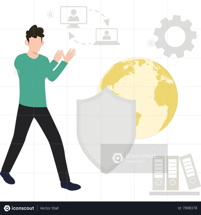 Man working on global security  Illustration