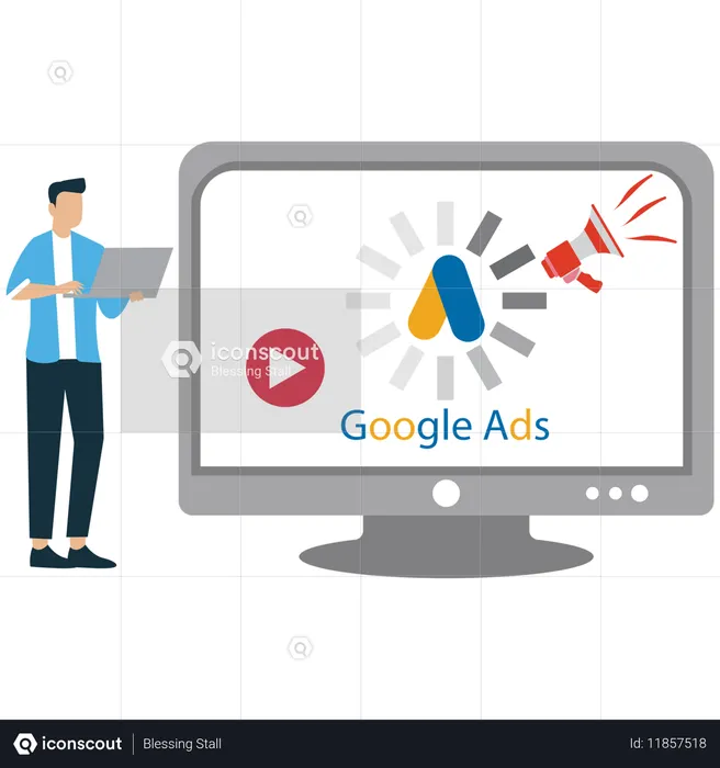 Man working on Google Advertising Management  Illustration