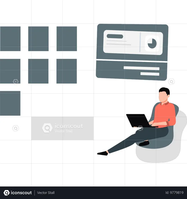 Man working on graph visualization  Illustration