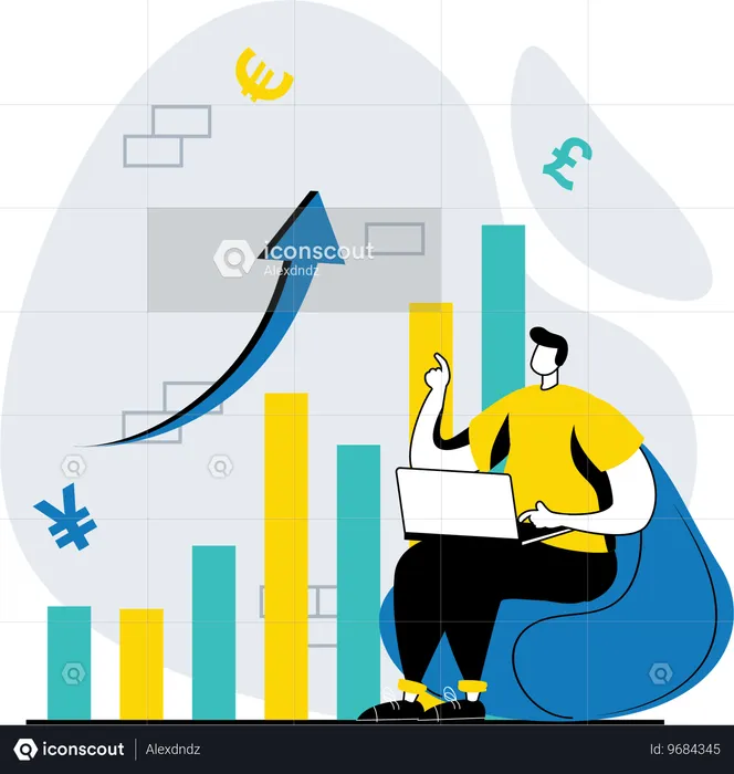 Man working on growth graph  Illustration