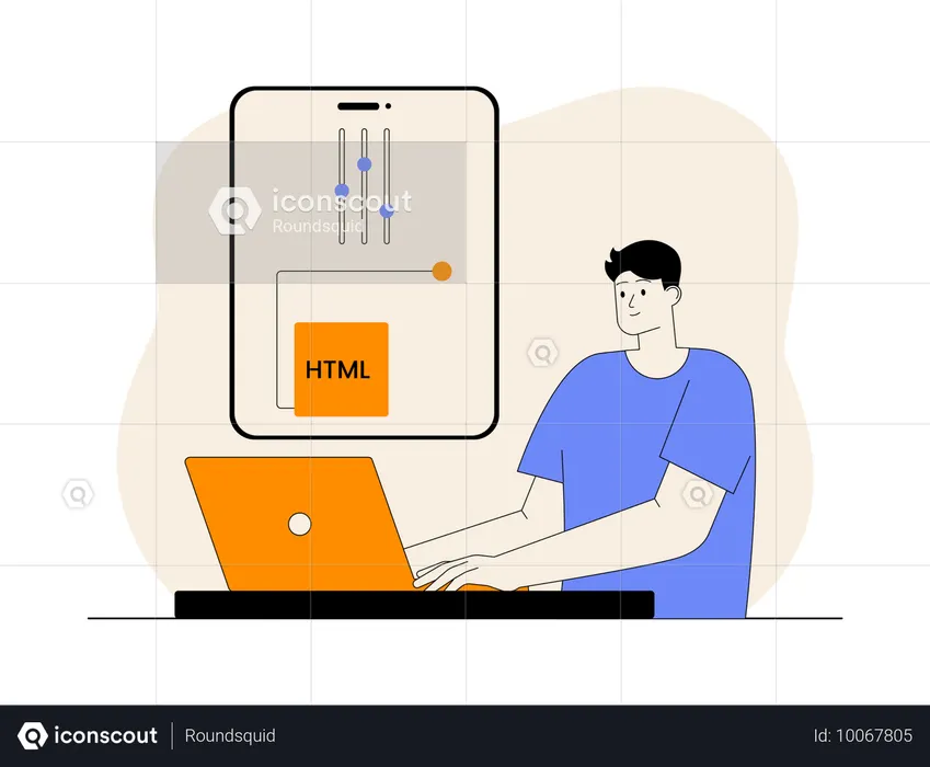 Man working on html coding  Illustration