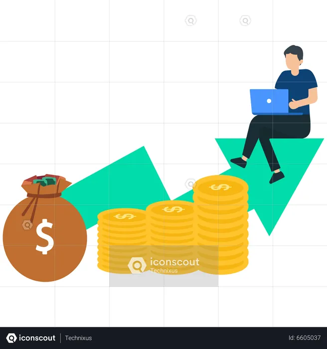 Man working on Income Growth  Illustration