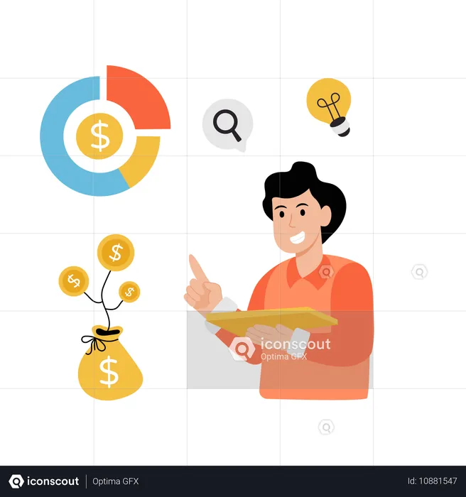 Man working on investment planning  Illustration