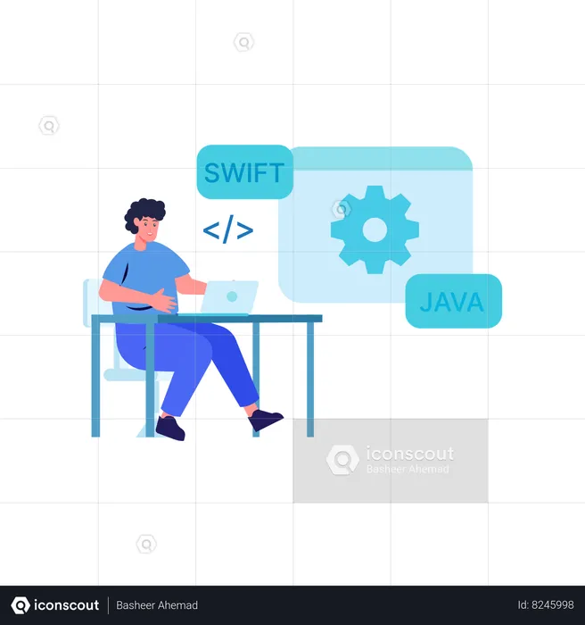 Man working on JAVA code  Illustration