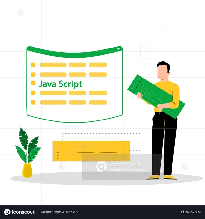 Man working on javascript development  Illustration