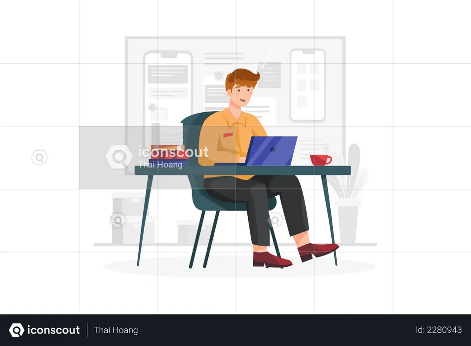 Man Working on laptop  Illustration