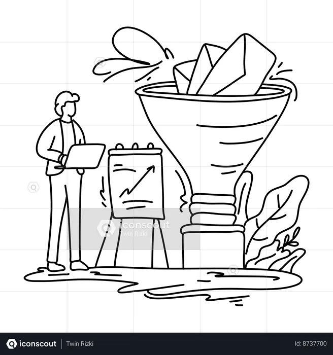 Man working on laptop and filtering data  Illustration