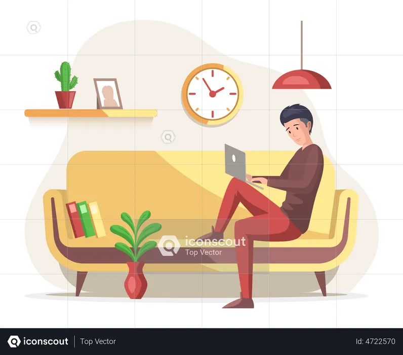 Man Working on laptop at home couch  Illustration
