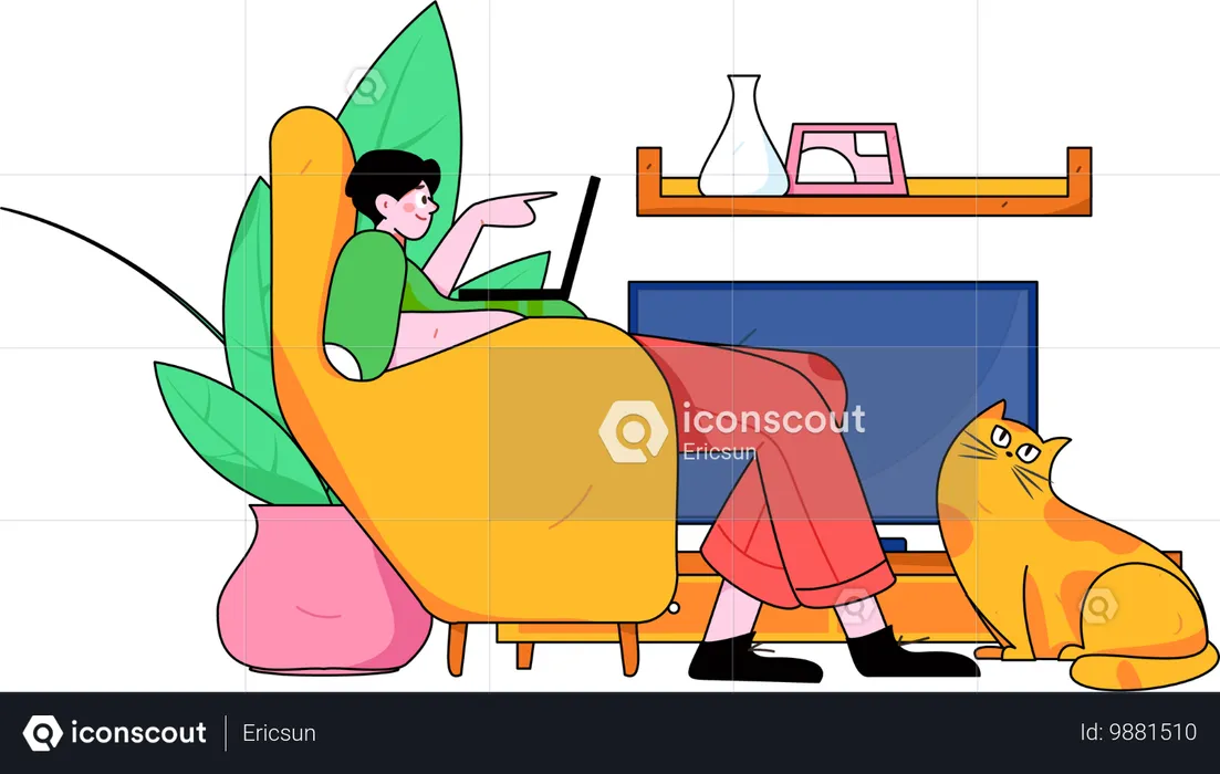 Man working on laptop at home  Illustration