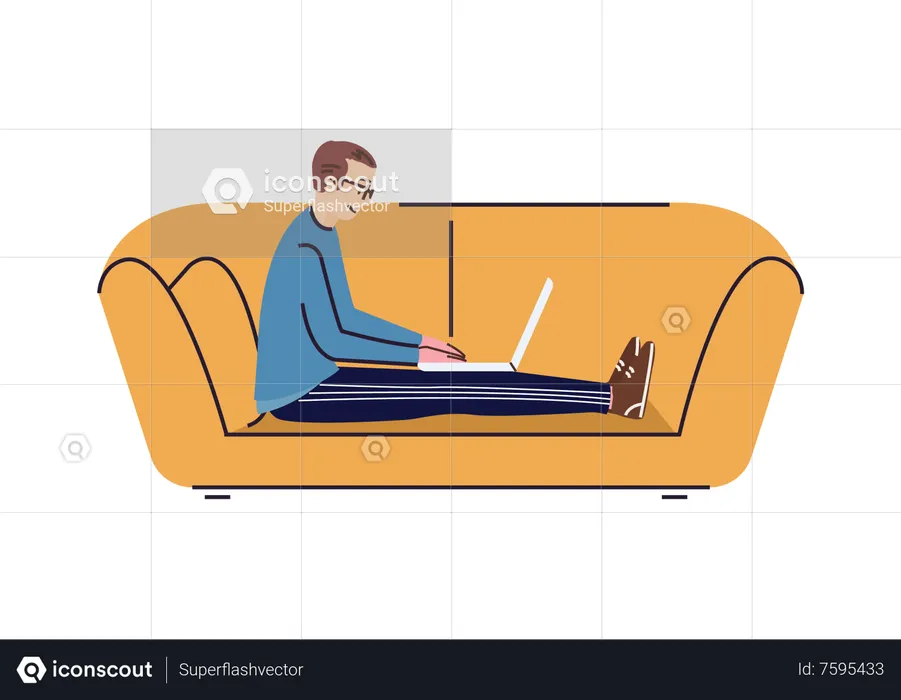 Man working on laptop on couch  Illustration