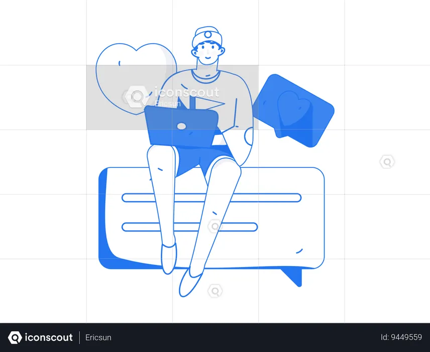 Man working on laptop for review  Illustration