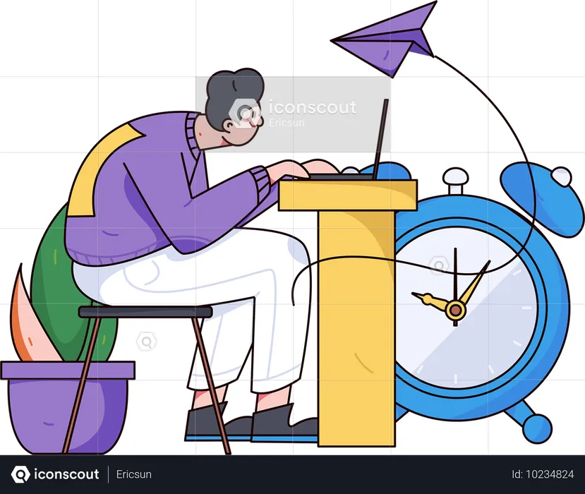 Man working on laptop in job hour  Illustration