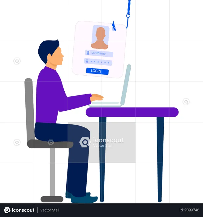 Man working on laptop on user account  Illustration