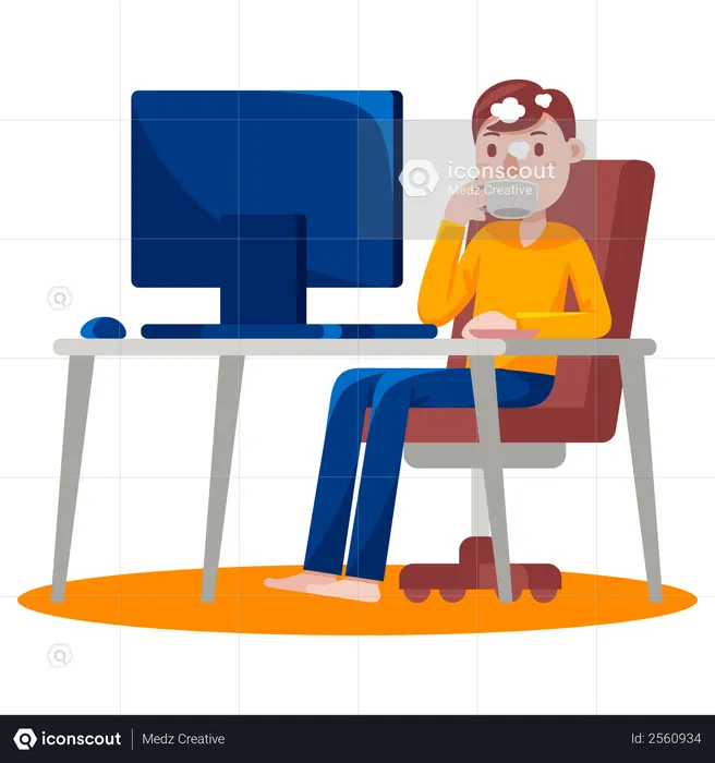 Man working on laptop while drinking coffee  Illustration