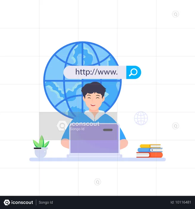 Man working on laptop while search on browser  Illustration