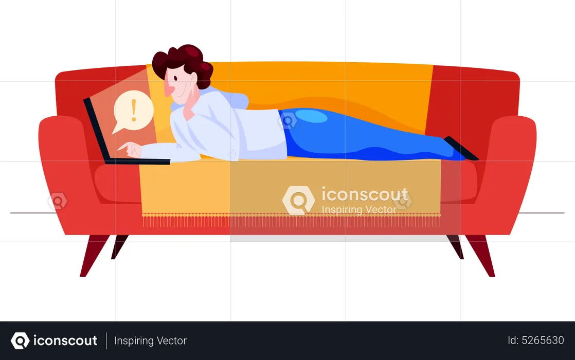 Man working on laptop while sleeping on couch  Illustration