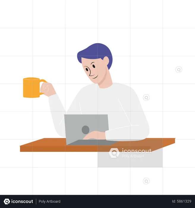 Man working on laptop with coffee  Illustration